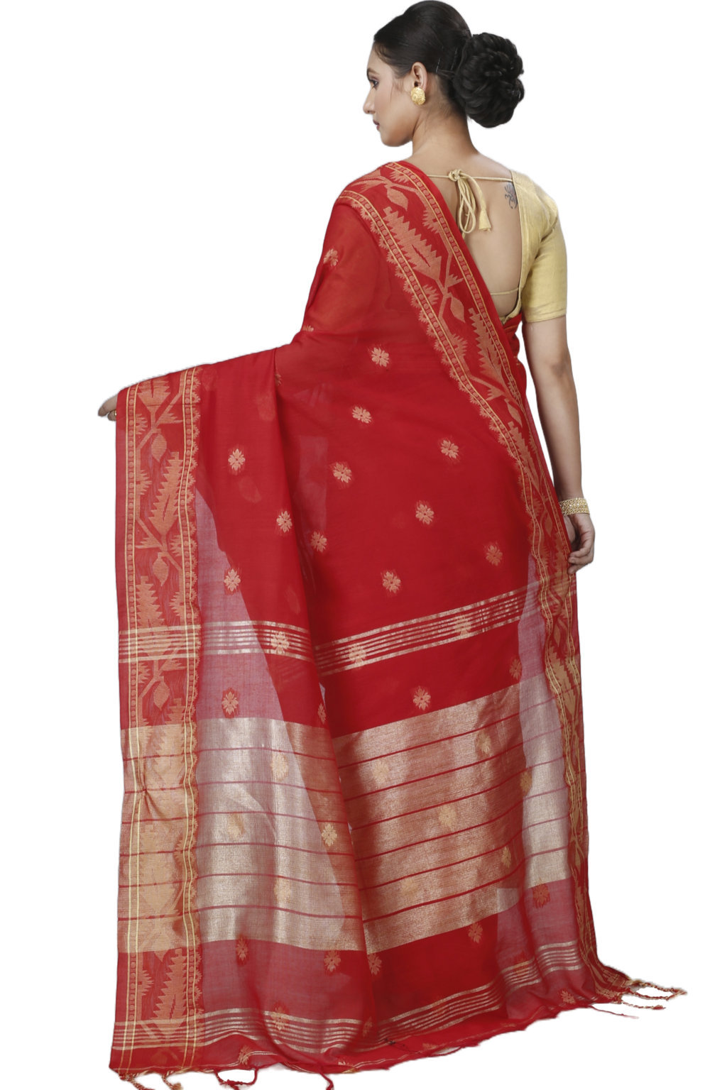Red Pure Cotton Tuma Hand Loom Saree (1195)